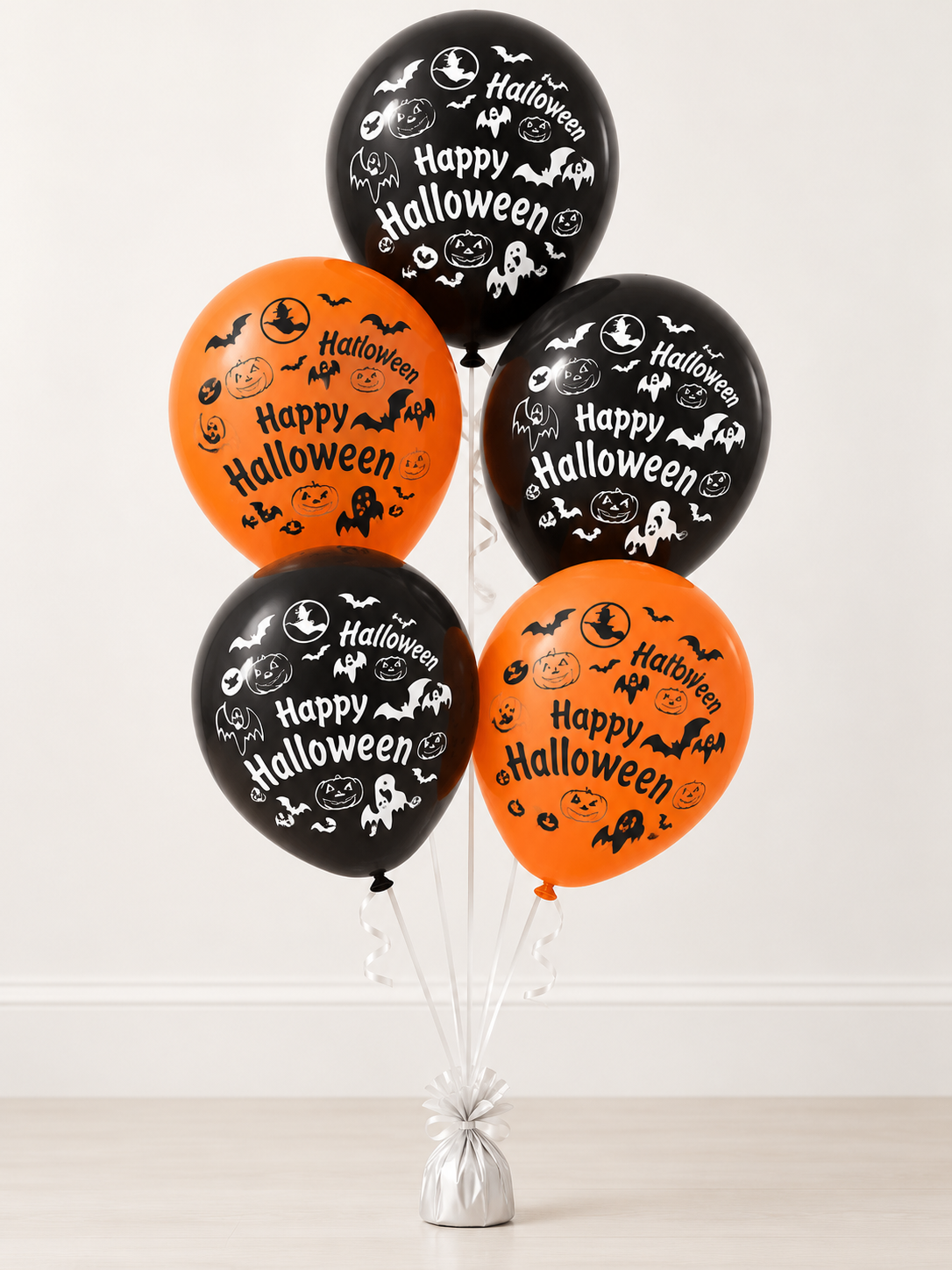 Happy Halloween — чорні та помаранчеві — 5 кульок з гелієм
